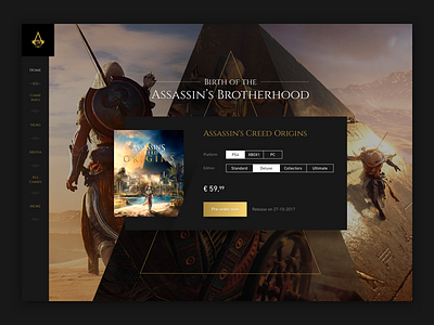 Assassin's Creed Origins homepage assassins creed black buy dark game gold homepage minimal page product purchase ui