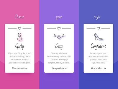 Fashion style cards blue cards confident fashion feminine girly modern pink purple sexy styles