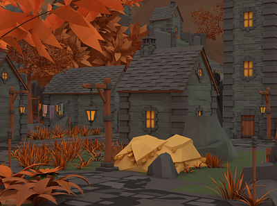 Kerras Level — Beaten Path PC Game 3d art autumn building cinema4d colors design fall fantasy game gamedev illustration indie island isometric low poly lowpoly rocks unity village