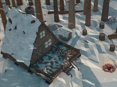 Cabin In The Forest (Morning version) 3d art cabin cinema4d forest landscape low poly lowpoly snow winter woods