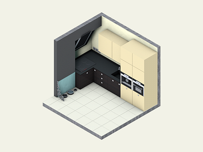 Isometric Kitchen art design home isometric kitchen low poly lowpoly