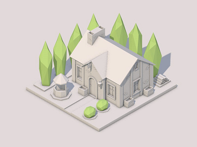 House #1 3d art c4d cinema 4d grayscale house isometric low poly lowpoly medieval modeling rome