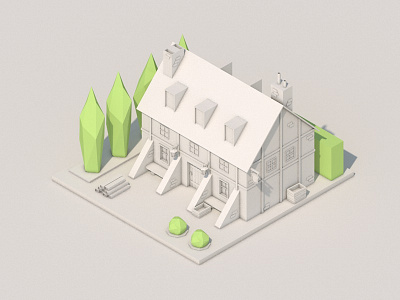 House #9 3d art cinema4d grayscale house isometric low poly lowpoly medieval middle age rome