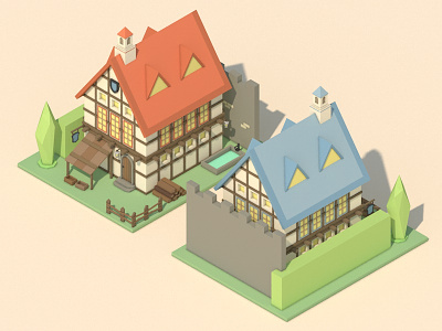 Color Test #2 3d art cinema4d grayscale house isometric low poly lowpoly medieval middle age rome
