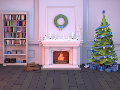 Happy New Year, Dribbble! art christmas christmas tree cinema 4d gift illustration low poly lowpoly new year snowman wreath xmas