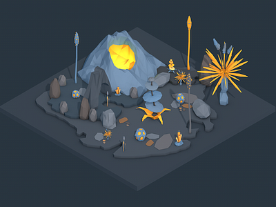 Another World cinema4d game gamedev illustration isometric low poly lowpoly planet space stars