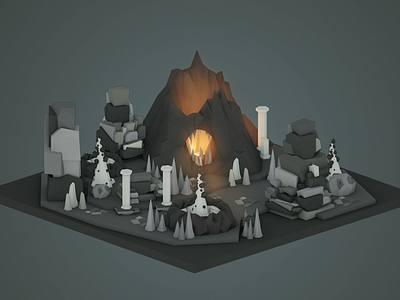 Dark Dungeon Level 3d alien cave cinema 4d illustration low poly lowpoly planet rock space stars stone