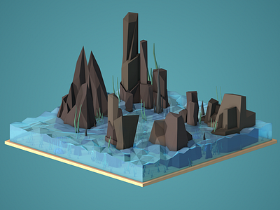 Water Level cinema 4d illustration indie isometric level low poly lowpoly rock stone water