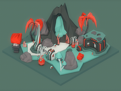 Tropic Level alien building cinema 4d forest illustration isometric low poly lowpoly sci fi space tropic