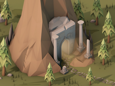 Cave WIP cave cinema 4d digital art forest game dev illustration indie isometric low poly lowpoly tree