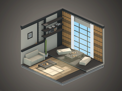 Japanese Isometric Room art challenge cinema 4d design illustration interior isometric japan low poly lowpoly room style