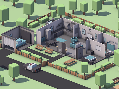 Smart House art cinema 4d game game dev garage house illustration isometric low poly lowpoly police room