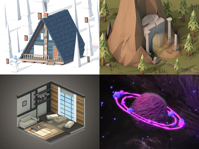 Best of 2018 3d art cave cinema4d design digital art forest game house illustration indie interior isometric low poly lowpoly milkyway photoshop planet room space