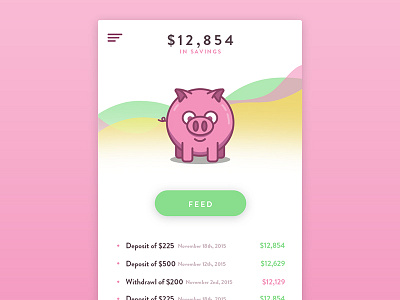 Daily Design 010 - Designing a savings app daily design dailyui feed the pig illustration ios pig savings app