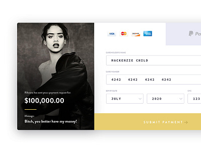 Daily Design 014 - Payment Form credit card daily design daily ui modal payment form paypal rihanna