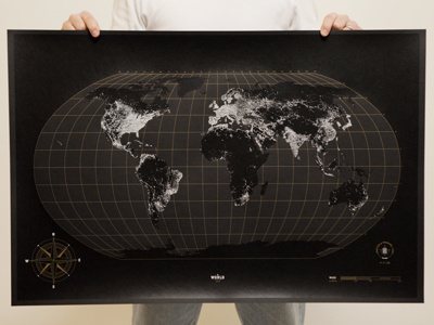 World at Night Poster glow in the dark illustration line art map navigation poster screenprinted