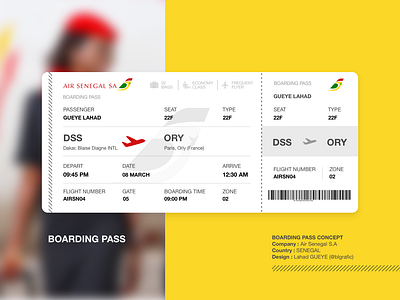 AIR Senegal Boarding Pass boardingpass brand concept design dribbble interface shot sketch ticket ui design uidesign web