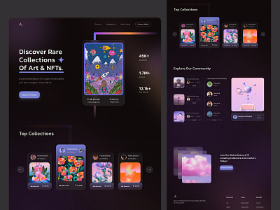 NFT Landing Page Concept darkdesign darkmode design developer gradient graphic design landing page marketplace nft productdesign typography ui website