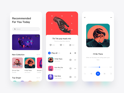 Music App Design artist artwork color design green icon illustration music music app music player player playlist projection rainbow red singers song ui
