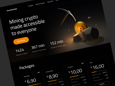 Mining 3d app app design branding crypto illustration landing page mining ux