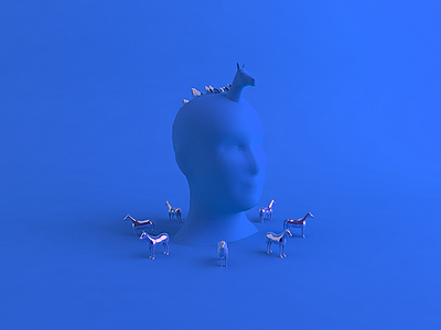 Dream of horses 3d blue c4d head horses weird