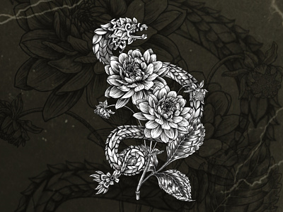 Quetzalcoatl floral tattoo design