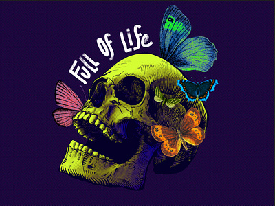 Full of Life bugs butterfly calavera colorful cool illustration insects nature purple skull texture