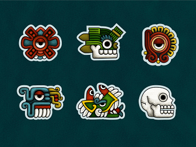 Aztec Sticker Set aztec calendar culture illustration mexican skull stickers texture