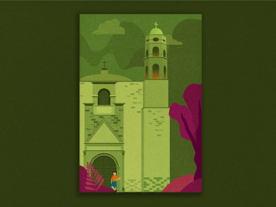 Tepoztlan Poster architecture church culture green historic illustration mexico morelos poster tepoztlan