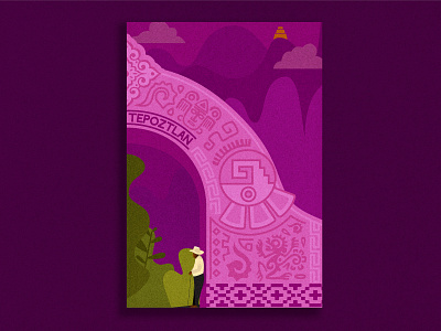 Tepoztlan Poster arch architecture culture historic illustration mexico morelos oldman purple pyramid seeds tepoztlan