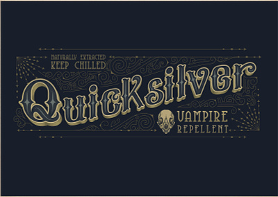 Quicksilver Vampire Repellent adobe alchemy bat creepy dark elixir extract halloween label lettering mist natural old potion protection quicksilver repellent vampire victorian witchy
