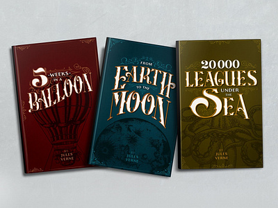 Book Covers Redesign adventure book cover books cephalopod colors custom font filigree hot air balloon jules verne lettering moon octopus redesign victorian vintage