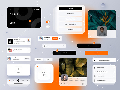 Campus (Cards + Elements) 🤘 agency app app design application branding card cards educational app elements event event app icon illustration minimal product student app typography ui ux vector