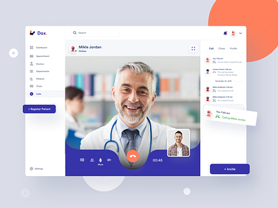 Dox. Doctor Video call app branding desktop app desktop application e commerce icon illustration logo medical medical app minimal trand 2020 typography vector video call video call dashboard visual design web