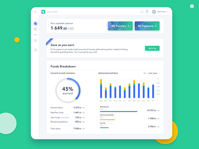 Finance dashboard 2019 trend analitycs app bank bank app banking clean ui dashboard dashboard ui finance fintech manager money payment