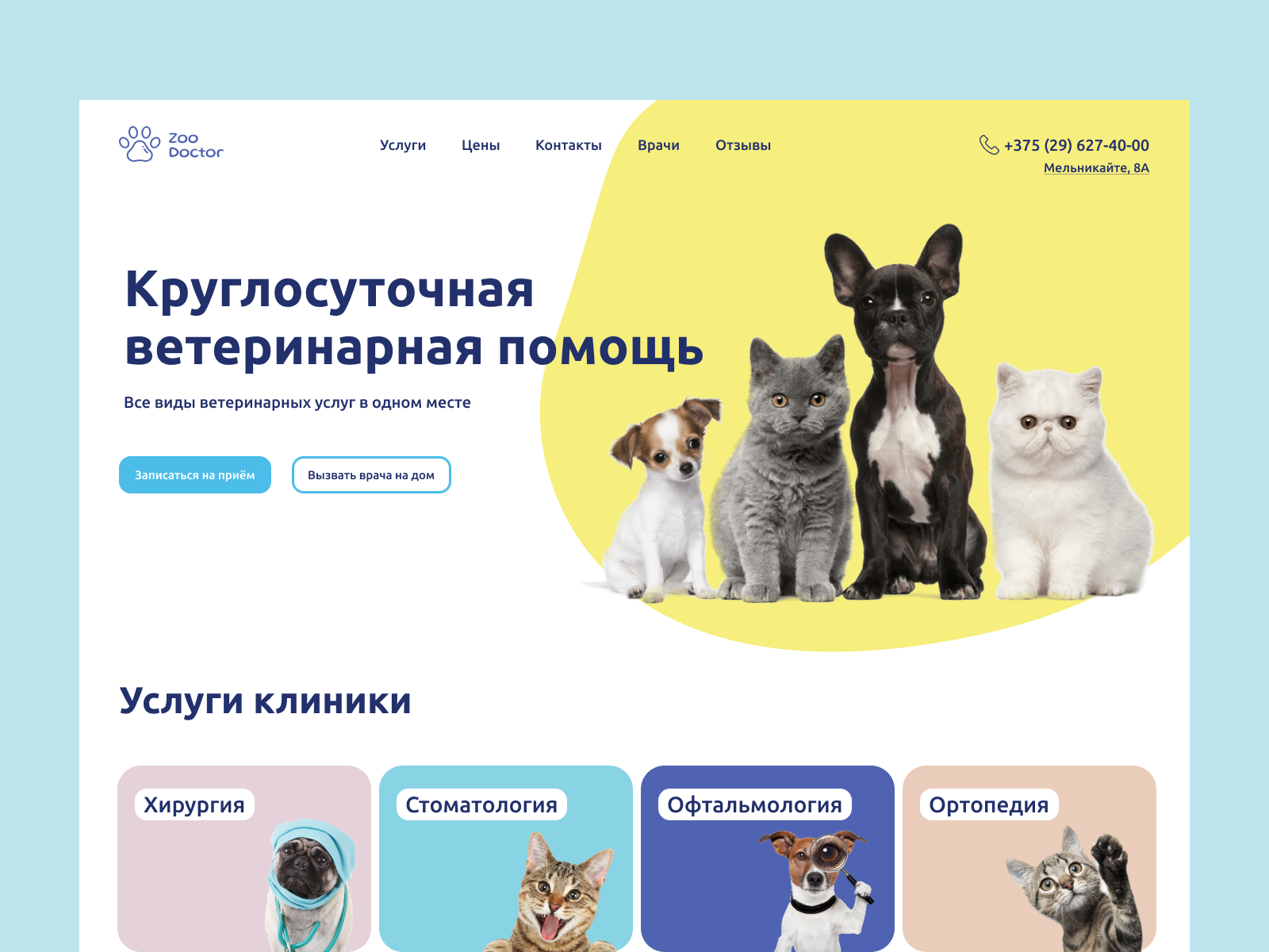 Дизайн сайта ветринарной клиники by Ekaterina Krasouskaya on Dribbble