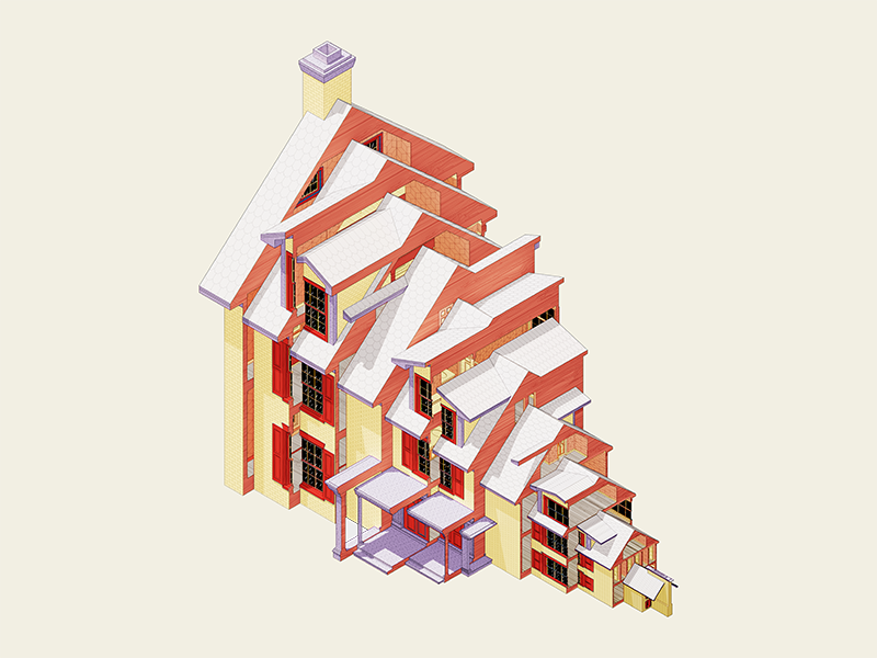 Stepped House design direction architecture 3d illustration