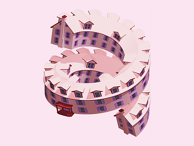 A Spiral House 3d architecture art color design illustration