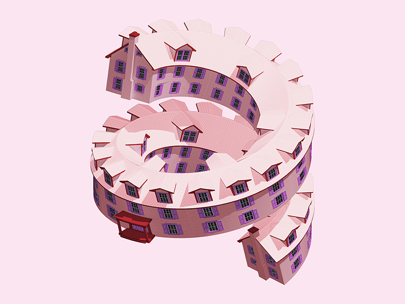 A Spiral House color art design architecture 3d illustration