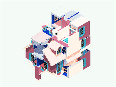 Rubiks Cube House 3d architecture art color design illustration