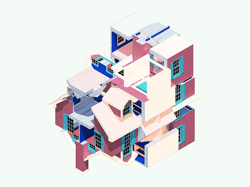 Rubiks Cube House color art design architecture 3d illustration