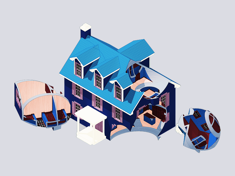 Scooped House color art design architecture 3d illustration