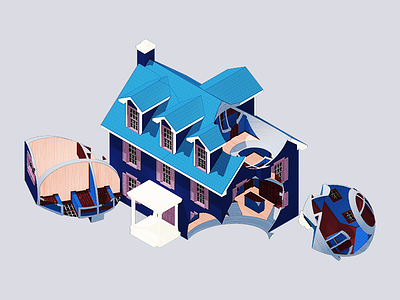 Scooped House 3d architecture art color design illustration