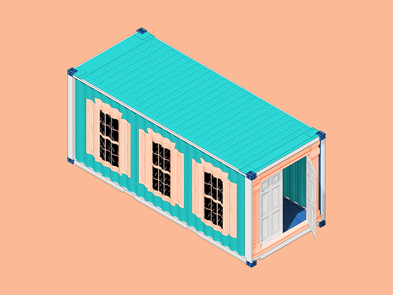 Container House color art design architecture 3d illustration