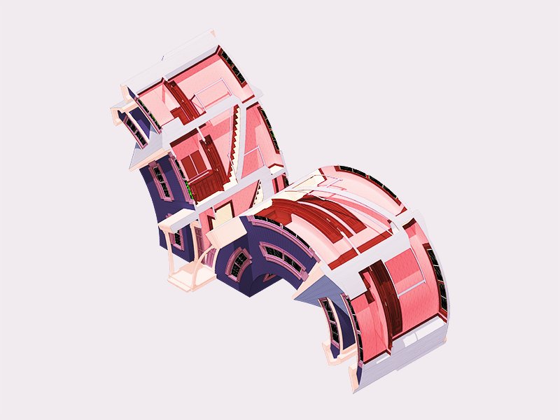 Split House color art design architecture 3d illustration