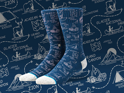 National Park Socks icons illustration print repeat socks stance