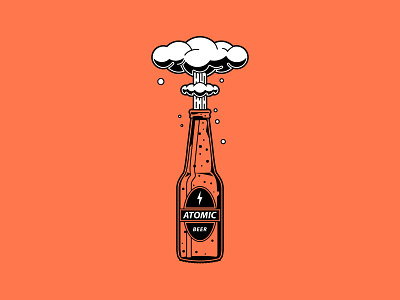 Atomic Beer bottle chomp cloud explode illustration mushroom orange salmon