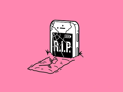 Broken Screen crack grave illustration iphone phone tombstone