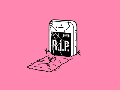 Broken Screen crack grave illustration iphone phone tombstone