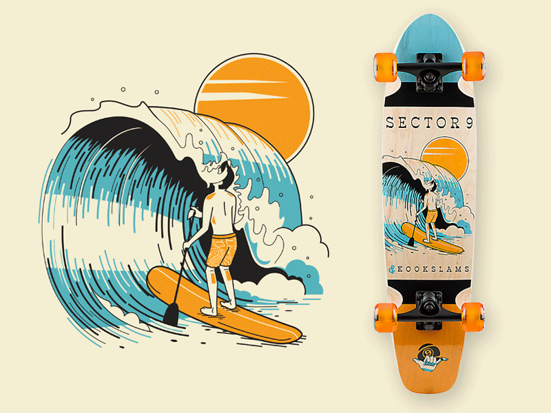 Kookslams X Sector 9 color deck illustration kook kooks skateboard skateboarding surfing